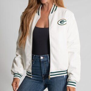 NFL Green Bay Packers White Vegan Leather Jacket